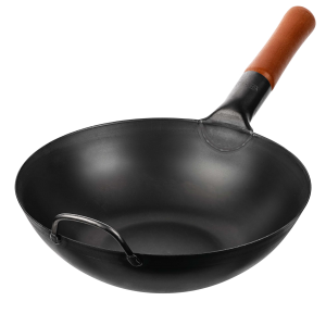11,8-inch (30cm) Pre-Seasoned Black Carbon Steel Wok with Flat Bottom
