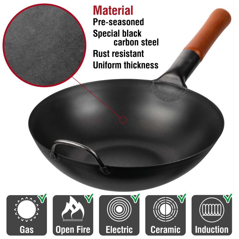 Yosukata 11,8-inch (30cm) Pre-Seasoned Black Carbon Steel Wok with Flat Bottom – UK