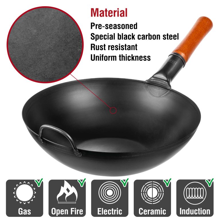 Yosukata 13,5-inch (34cm) Pre-Seasoned Black Carbon Steel Wok with Flat Bottom – UK