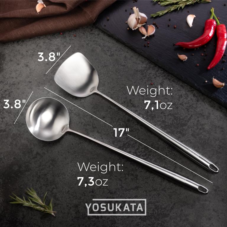 Yosukata 17-inch (43cm) Stainless Steel Wok Spatula & Ladle Set