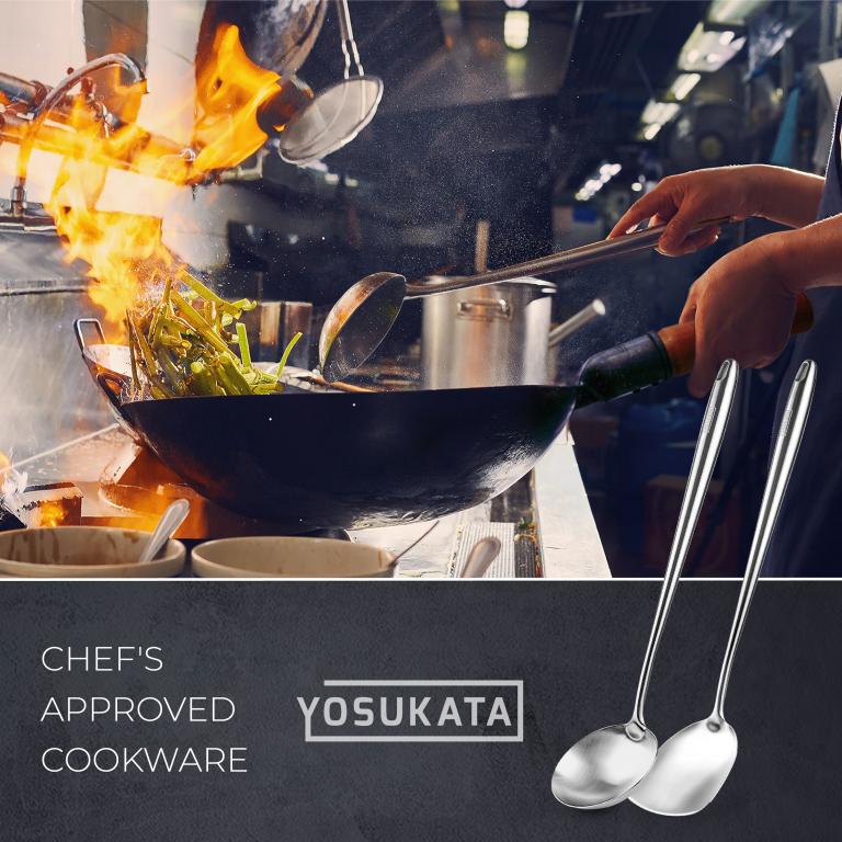Yosukata 17-inch (43cm) Stainless Steel Wok Spatula & Ladle Set – UK
