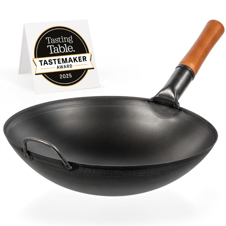 Yosukata Black Carbon Steel Wok 14-inch (36cm)+Wooden Wok Lid