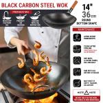 Small Yosukata Black Carbon Steel Wok 14-inch (36cm)+Wooden Wok Lid