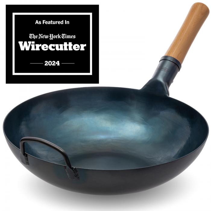 13,5-inch (34cm) Pre-Seasoned Blue Carbon Steel Wok with Flat Bottom