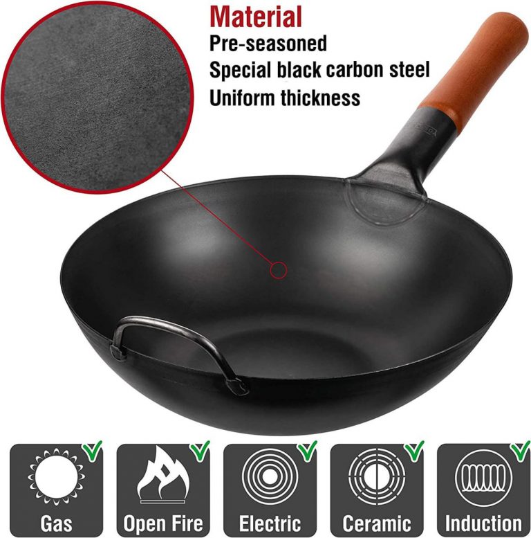 Yosukata 11,8-inch (30cm) Pre-Seasoned Black Carbon Steel Wok with Flat Bottom – UK