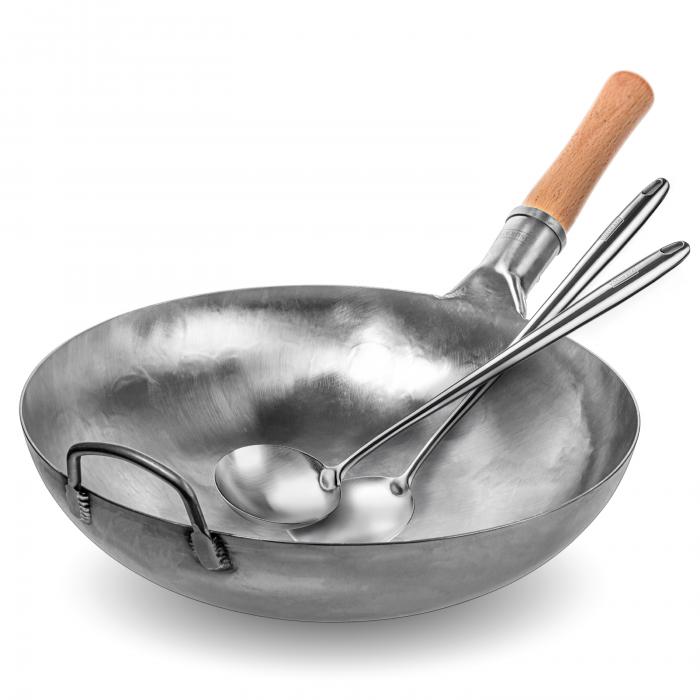 Yosukata Silver Wok Pan 14-inch (36сm)+Spatula and Ladle Set