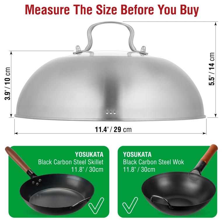 Yosukata 11.4-inch (29cm for Wok 30cm)  Stainless Steel Wok Lid with Tempered Glass Insert