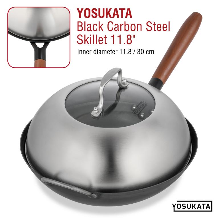 Yosukata 11.4-inch (29cm for Wok 30cm)  Stainless Steel Wok Lid with Tempered Glass Insert
