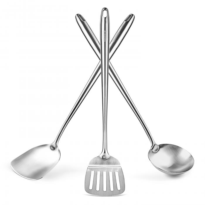 Yosukata Utensils Wok Set 17-inch (43cm) Spatula & Ladle & Turner Stainless Steel