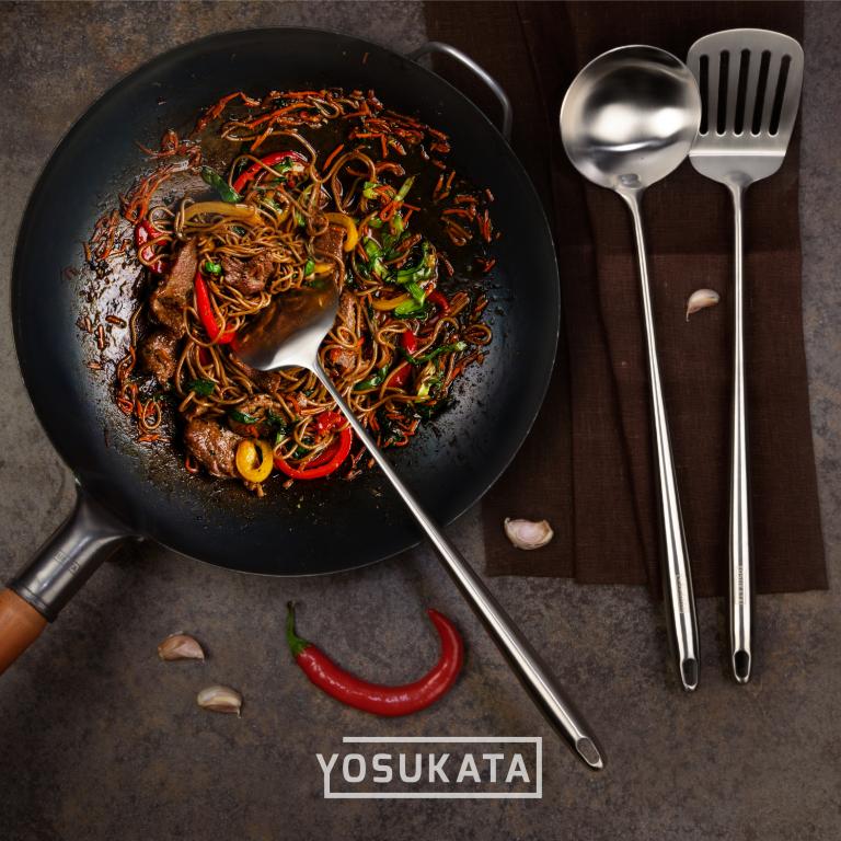 Yosukata Utensils Wok Set 17-inch (43cm) Spatula & Ladle & Turner Stainless Steel